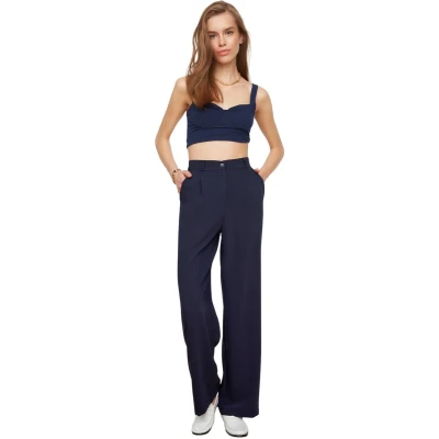 Afbeelding van Trendyol Mink Gestreepte Geweven Broek Met Hoge Taille, Wijde Pijpen En Twoss22Pl0100