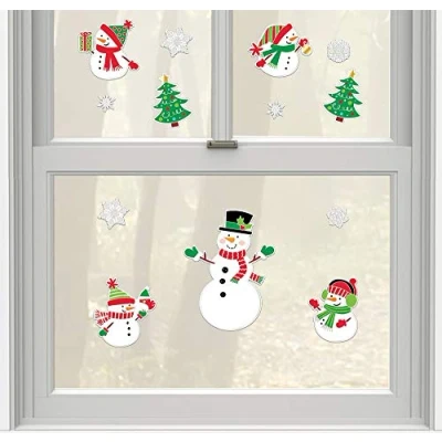 Afbeelding van Amscan Wand En Raamdecoratie Sneeuwpop Vinyl Wit/groen/rood