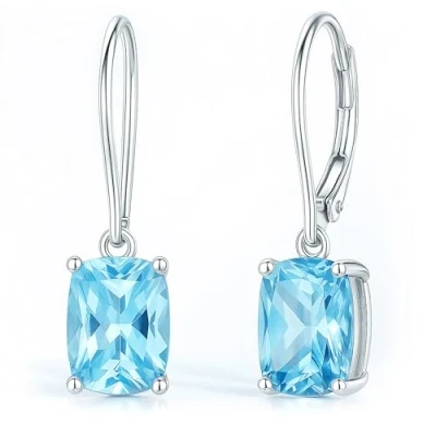 Afbeelding van Echt 925 Sterling Zilver Sky Blue Topaz Drop Oorbellen Elegante Edelsteen Bruiloft Engagement Sieraden Voor Vrouwen Geschenken