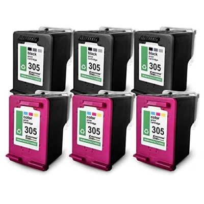 Afbeelding van 6x Eurotone inktcartridges compatibel met HP 305 DeskJet Plus 4122 vervangen 305BK, 305C CMYK Black Cyan Magenta Yellow