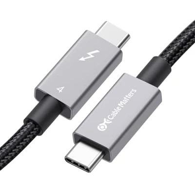 Afbeelding van [Intel gecertificeerd] Cable Matters gevlochten 40 Gbps Thunderbolt 4 kabel 1 m zwart, met 240 W oplaadvermogen en 8K video Volledig compatibel 3, USB voor Apple MacBook Pro, iMac