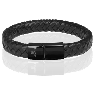 Afbeelding van Memphis gevlochten leren armband Zwart 20cm