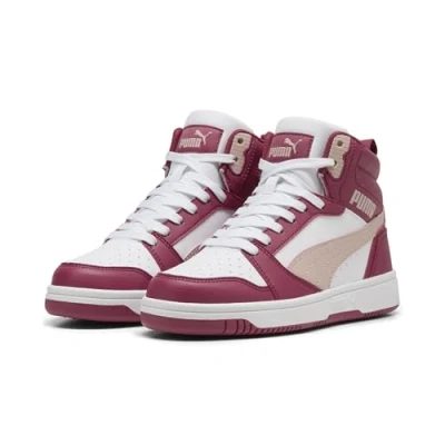 Afbeelding van Puma Rebound V6 MID JR Sneakers hoog portrose quartz white voor kinderen, Maat: 37.5, Port rose Hoogwaardig imitatieleer