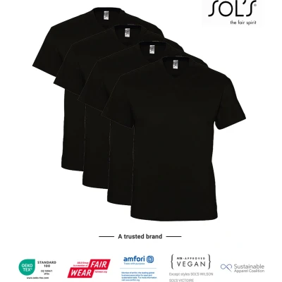 Afbeelding van 4 Pack SOLS V hals, Heren T Shirt 100% katoen Zwart, Maat L
