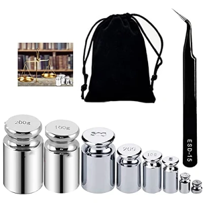 Afbeelding van Biluer Kit of Steel Calibration Weight Balance Scale Digital Jewellery 1g 2g 5g 10g 20g 50g 100g 200g met 1 pincet en tas voor zakjuwelen Keukenweegschaal Science Lab