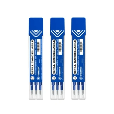 Afbeelding van OSAMA Navulbare pennen voor basisschool, medium, kleuterschool, set van 9 stuks, balvorm, 0,7 mm, navulvulling gelpennen compatibel met Frixion Ball Navullingen uitwisbare pen, blauw