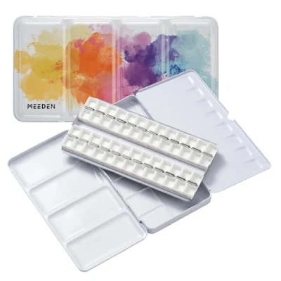 Afbeelding van MEEDEN Lege Aquarel Blikken Doos Palet Verf Case, Grote Kleurrijke Tin met 52 Stks Half Pannen