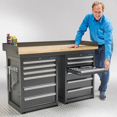 Afbeelding van Datona Werkbank PRO Eiken Werkblad 12 Lades 150 Cm Zwart (150 x 64 95 cm)