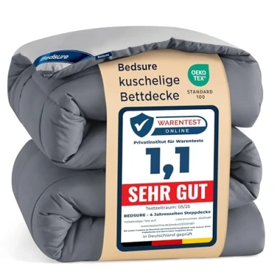 Afbeelding van BEDSURE dekbed, 135 x 200 cm, omkeerbaar dekbed voor het hele jaar, Oeko Tex gecertificeerd, 300 g/m², 4 seizoenen, grijs, zachte microvezel slaapdeken mensen met een