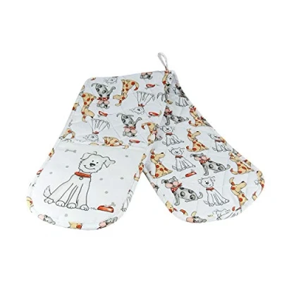 Afbeelding van SPOTTED DOG GIFT COMPANY Dubbele Ovenwanten, Hittebestendige Katoen Ovenhandschoenen voor Koken Bakken met Schattige Hond Ontwerp, Keuken Cadeaus Hondenliefhebbers, 89cm x 18cm