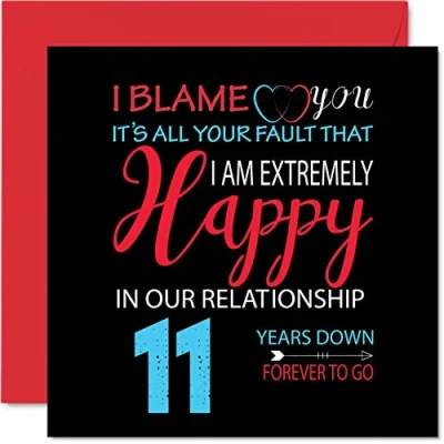 Afbeelding van Grappige 11e verjaardagskaart voor echtgenoot vrouw Your Fault I&#039;m Extremely Happy Gelukkige huwelijksverjaardagskaart partner, 145 mm x wenskaarten elfde jubilea