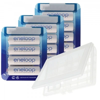 Afbeelding van 12 Panasonic Eneloop AA, Mignon batterijen, nieuwste generatie, max. 2000 mAh, 2100 laadcycli met AccuCell BOX10 promotie 10 + 2 gratis!