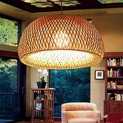 Afbeelding van Vintage Hanglamp E27 Kroonluchter Retro Industriële Natuurlijke Bamboe Geweven in Hoogte Verstelbaar Plafondlamp Eetkamer Studie Woonkamer Cafe Slaapkamer Lamp,38cm