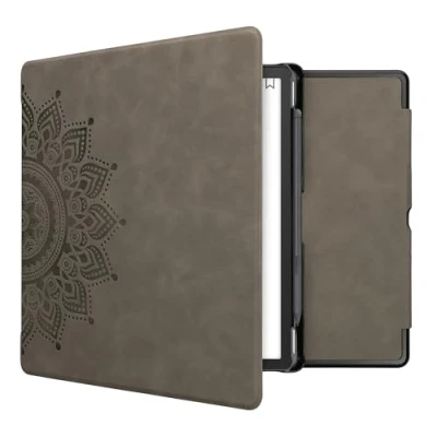 Afbeelding van kwmobile e reader hoesje geschikt voor Amazon Kindle Scribe hoes Ereader flip case met standaard Kunstleren cover Opkomende Zon design in grijs