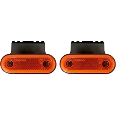 Afbeelding van 2 x oranje neon led zijmarkeringslichten 12 24 V, met kunststof houders voor vrachtwagen, aanhanger, bus, caravan, bus