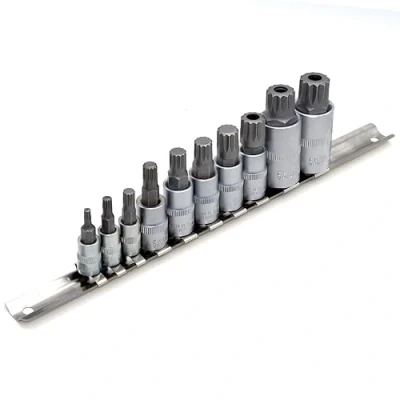 Afbeelding van DAKCOS 10 stks Spline Socket Set, M type, M4 M18 voor 1/2&quot;, 3/8&quot;, 1/4&quot; Drive, Triple Square Bit Premium S2 gelegeerd staal