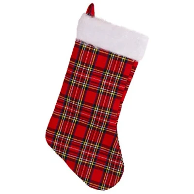 Afbeelding van Christmas Concepts® 18 inch traditionele tartan met kunstbont kerstkousen kerstversieringen &amp; accessoires