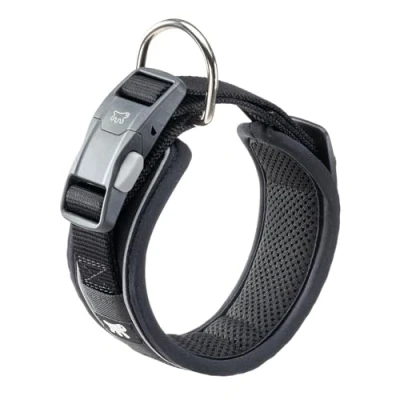 Afbeelding van Ferplast Hondenhalsband GENIUS C25/45, reflecterend, ademend, verstelbaar, snelsluiting, magnetische sluiting, halsband voor middelgrote honden, zachte voering, zwart