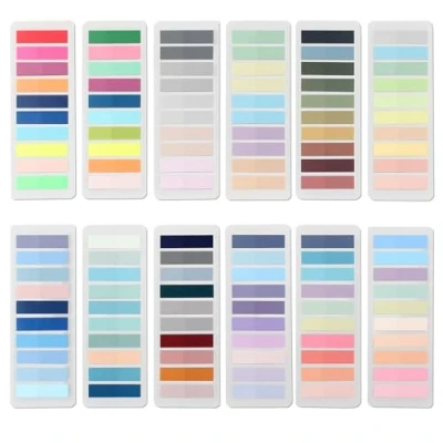 Afbeelding van Newplenty 2400 stuks zelfklevende notitieblaadjes, 12 stijlen, transparante plakstrips, kleurrijke kleine waterdichte bladmarkers, esthetische markeerstiften, boekentabs voor kantoor,