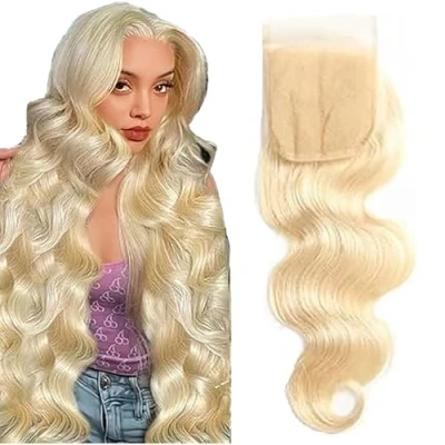 Afbeelding van Tuheerst 4X4 Human Hair Closure Straight 613 Blonde Lace Frontal for Woman Long Braziliaanse Virgin Menselijk Haar 28 Inches