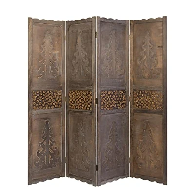 Afbeelding van Homestyle4u 1361, kamerscherm ruimteverdeler 4 delig, houtsnijwerk, bruin