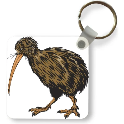 Afbeelding van Sleutelhanger Illustratie van een bruine kiwi vogel Plastic Rond Uitdeelcadeautjes