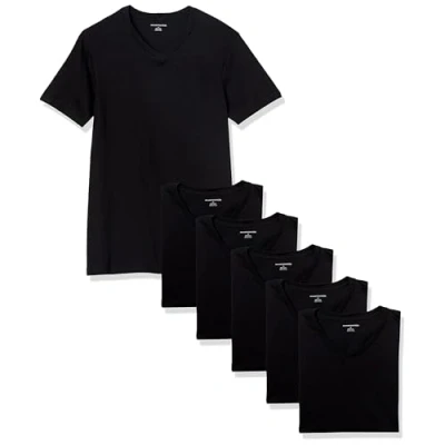 Afbeelding van Amazon Essentials Men&#039;s Onderhemd met V hals, Pack of 6, Zwart, L