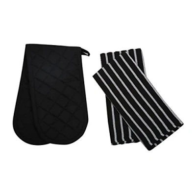 Afbeelding van Penguin Home Katoen Oven Handschoen &amp; Theedoek 3 Delig Set, Zwart