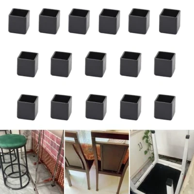Afbeelding van 16 stuks vierkante 20 x mm siliconen stoelpoot vloerbeschermer, zwarte stoelpootdoppen, meubelvoetbeschermers, stoelpootbeschermers om krassen op hardhouten vloeren te voorkomen en lawaai
