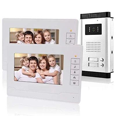 Afbeelding van KDL 7 inch bedraad video deurbel deurtelefoonsysteem intercom twee monitoren met één buitencamera belknoppen, IR nachtzicht, 700TVL, tweewegs audio voor meerdere appartementen / gezinnen