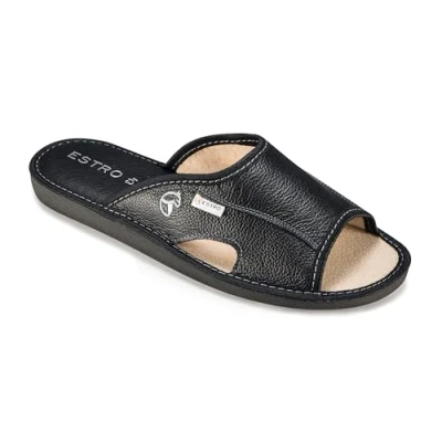 Afbeelding van Herenpantoffels Huisschoenen Leer Thuis Instappantoffels Herenslipper Memory Foam Traagschuim VERANO (41, Zwart)
