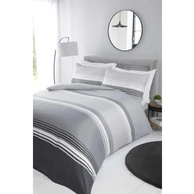 Afbeelding van Rapport Home Chicago grijs gestreepte kingsize microvezel dekbedovertrekset, strijkvrij, 180 TC beddengoed