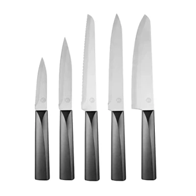 Afbeelding van MasterChef Messenset van 5 professionele kwaliteit, scherpe keukenmessen met roestvrijstalen messen stijlvolle zwarte handgrepen in Japanse stijl, stuks, kunststof