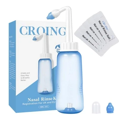 Afbeelding van CROING 𝗡𝗲𝘂𝘀𝗱𝗼𝘂𝗰𝗵𝗲 Neusdouche 40 x Zout + 1 Neusdouchefles (300 ml) Neti Pot, Neusdouches, Neusspoeling, Nasal Irrigation, Sinus Rinse
