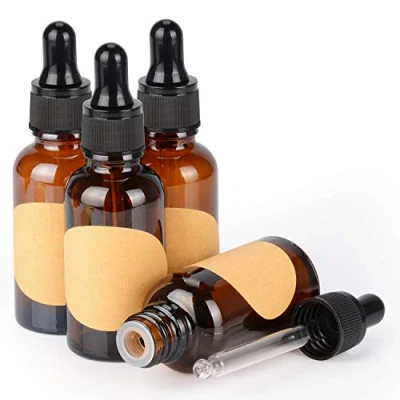 Afbeelding van stonylab 4 Pack Glazen Druppelflesje, Lege Fles met Druppelaar, Binnenste Plug en Label voor Etherische Oliën Aromatherapie Geuren (30 ml, Bruin)