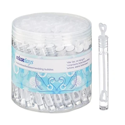 Afbeelding van Relaxdays bellenblaas bruiloft set van 48 mini uitdeelcadeau huwelijk