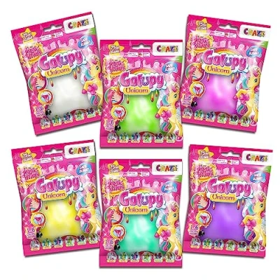 Afbeelding van CRAZE Magic Slime FOILBAG Slijm voor kinderen, 6 delige set met glitter en galupy eenhoornfiguur, verrassing, slijmkit in x 75 ml zak