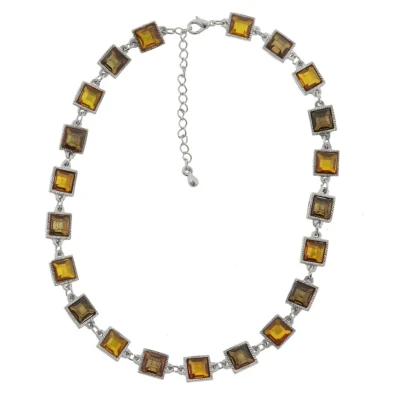 Afbeelding van Behave Ketting zilver kleur steentjes bruin dames metaal 40 cm