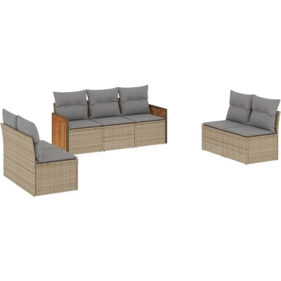 Afbeelding van 7 delige Loungeset met kussens poly rattan beige