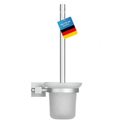 Afbeelding van Roestvrijstalen toiletborstel met chromen houder en echt glazen potje voor wandmontage complete set