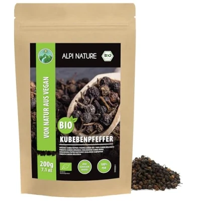Afbeelding van biologische kubebenpeper (200 g), kubessenpeper, javapeper uit gecontroleerde teelt, Cubeb peper in het laboratorium getest, 100% zuiver en natuurlijk