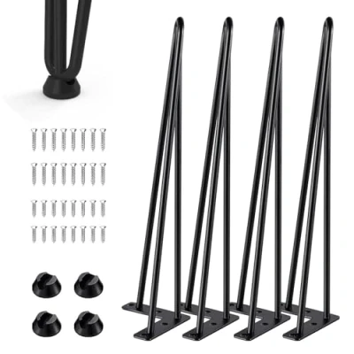 Afbeelding van 4 stuks haarspeld tafelpoten, haarspeldpoten, 3 stangen, metalen meubelpoten met vloerbeschermers, 40 cm hoogte voor salontafels, doe het zelf zwarte salonpoten bureau,