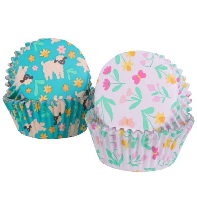 Afbeelding van PME Pasen met folie beklede cupcake hoesjes lenteweide, set van 60