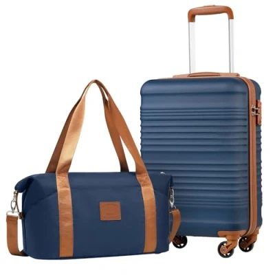 Afbeelding van COOLIFE Cabinekoffer, 55 x 35 20 cm, voor Ryanair luchtvaartmaatschappijen, handbagage, cabinebagage, lichtgewicht, met TSA slot en 4 spinner wielen, blauw/bruin, 55X35X20cm Set 2tlg, Suitcase
