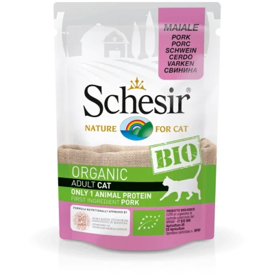 Afbeelding van Schesir Kat Bio Maaltijdzakjes Paté 85 g Kattenvoer Varken