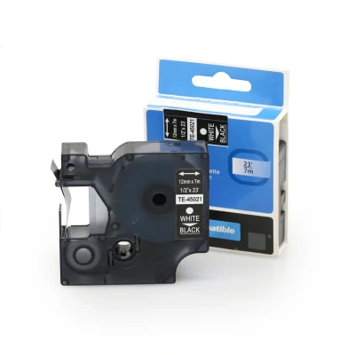 Afbeelding van Geschikt Dymo 45021 (S0720610) tape Wit op Zwart (12mm) Alleeninkt