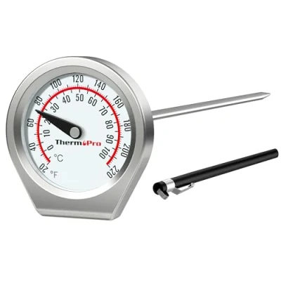 Afbeelding van ThermoPro Dial Instant Read Vleesthermometer voor koken, Voedselthermometer met glazen lens Draagbare keukenthermometer 13 cm roestvrijstalen sonde vloeibare biefstuk
