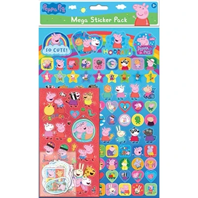 Afbeelding van Paper Projects 01.70.22.031 Peppa Pig and Friends Mega Pack Drie soorten stickers (ongeveer 150 totaal) Herbruikbaar op niet poreuze oppervlakken, blauw/rood, 29,7 cm x 21