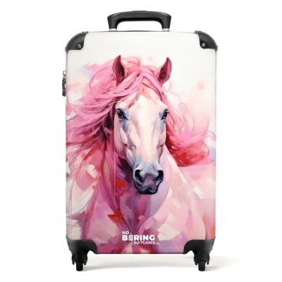 Afbeelding van NoBoringSuitcases.com® Kindertrolley paard Handbagage koffer roze 55x35x25