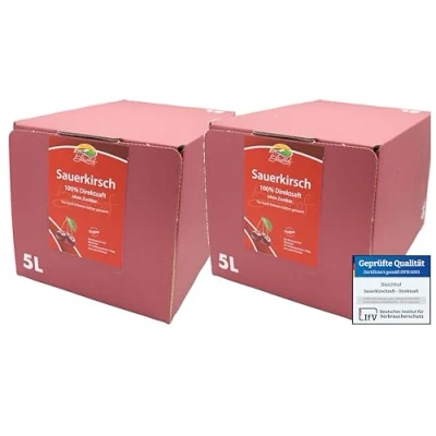 Afbeelding van Bleichhof Zuurkersensap, 100% direct sap zonder toegevoegde suiker, zak in doos (2 x 5 l)